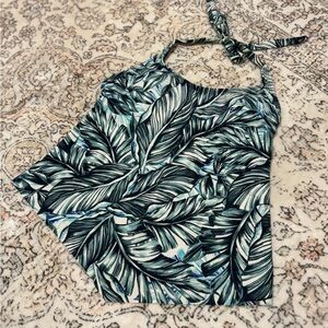 a.n.a Blue and Green Leaf Print Swim Top